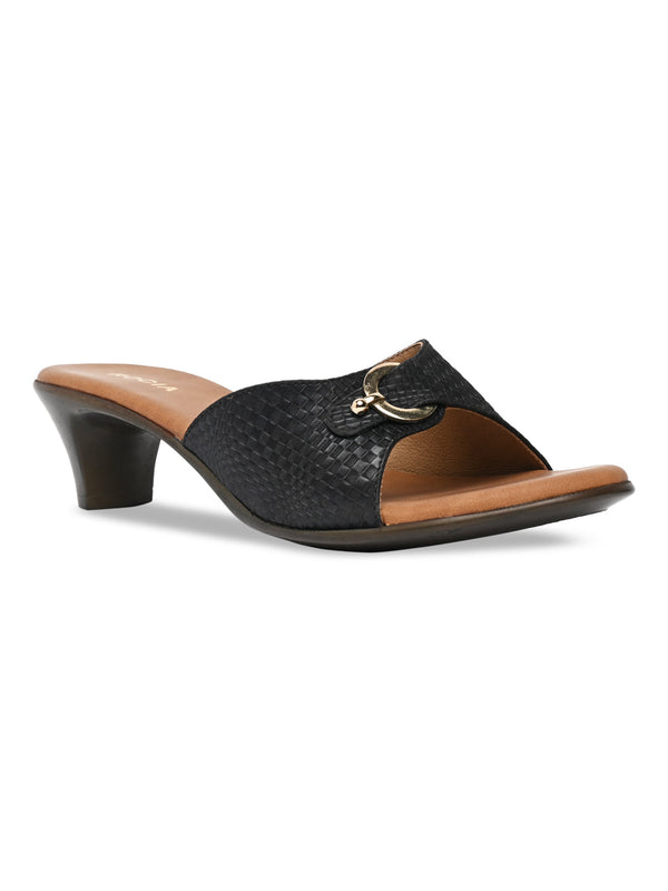 Rocia By Regal Black Women Textured Kitten Heel Sandals