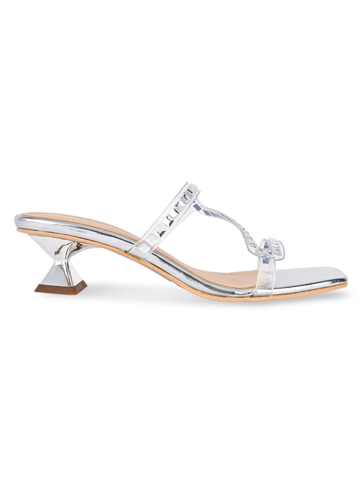 Rocia By Regal Silver Women Diamond Embellished Kitten Heel Sandals