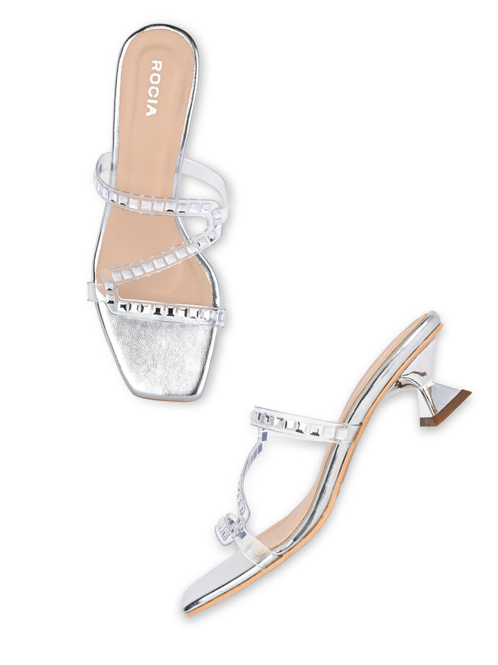 Rocia By Regal Silver Women Diamond Embellished Kitten Heel Sandals