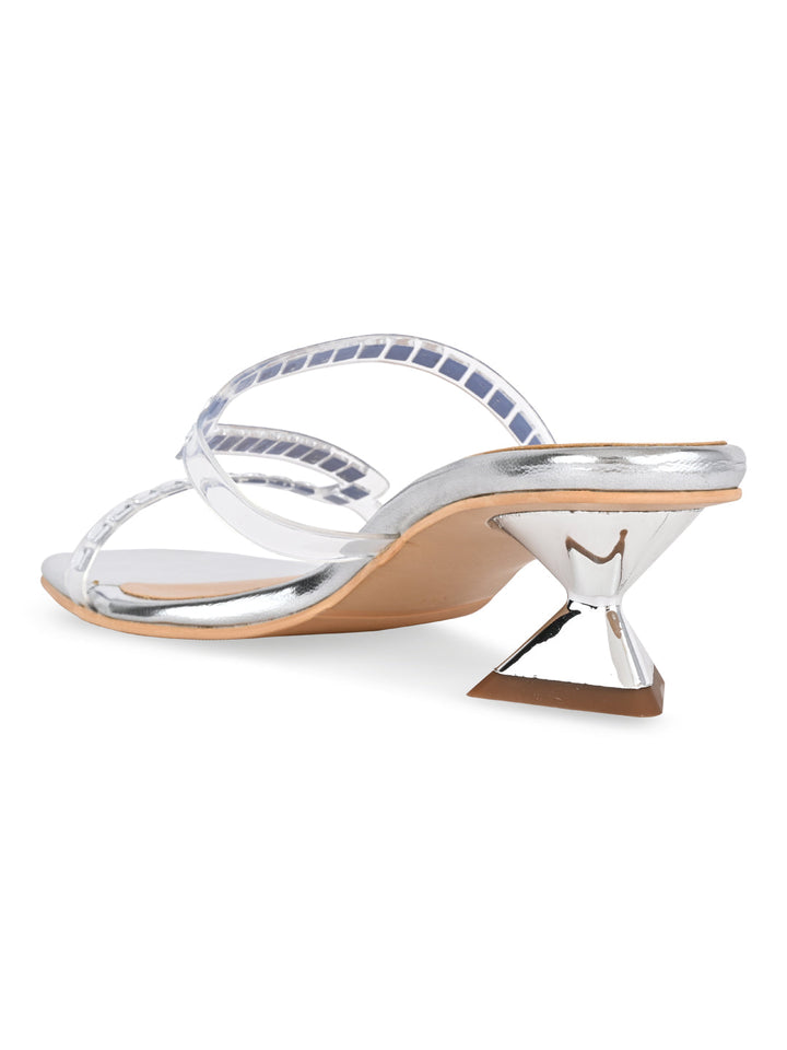Rocia By Regal Silver Women Diamond Embellished Kitten Heel Sandals