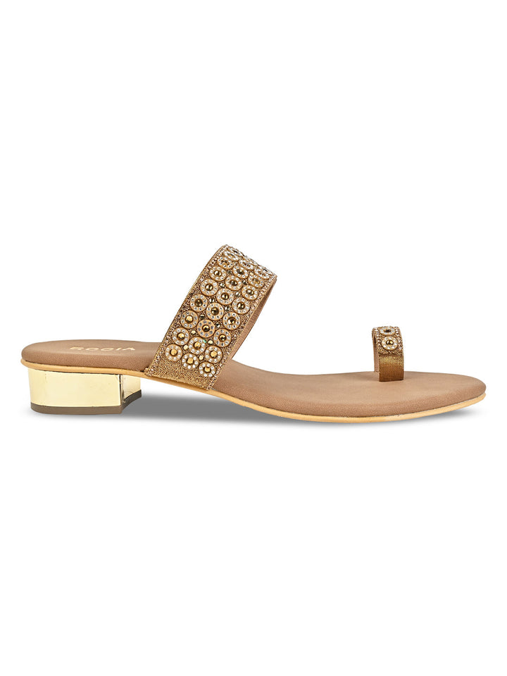 Rocia By Regal Antique Gold Women Diamond Embellished Box Heel Sandals