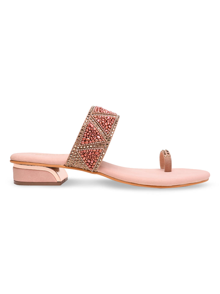 Rocia By Regal Rose Gold Women Casual Embroidered Block Heels