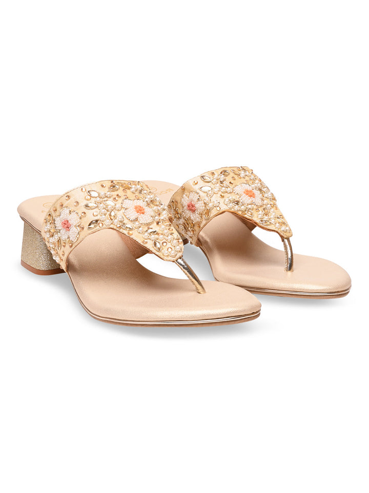 Rocia By Regal Gold Women Embroidered Block Heels
