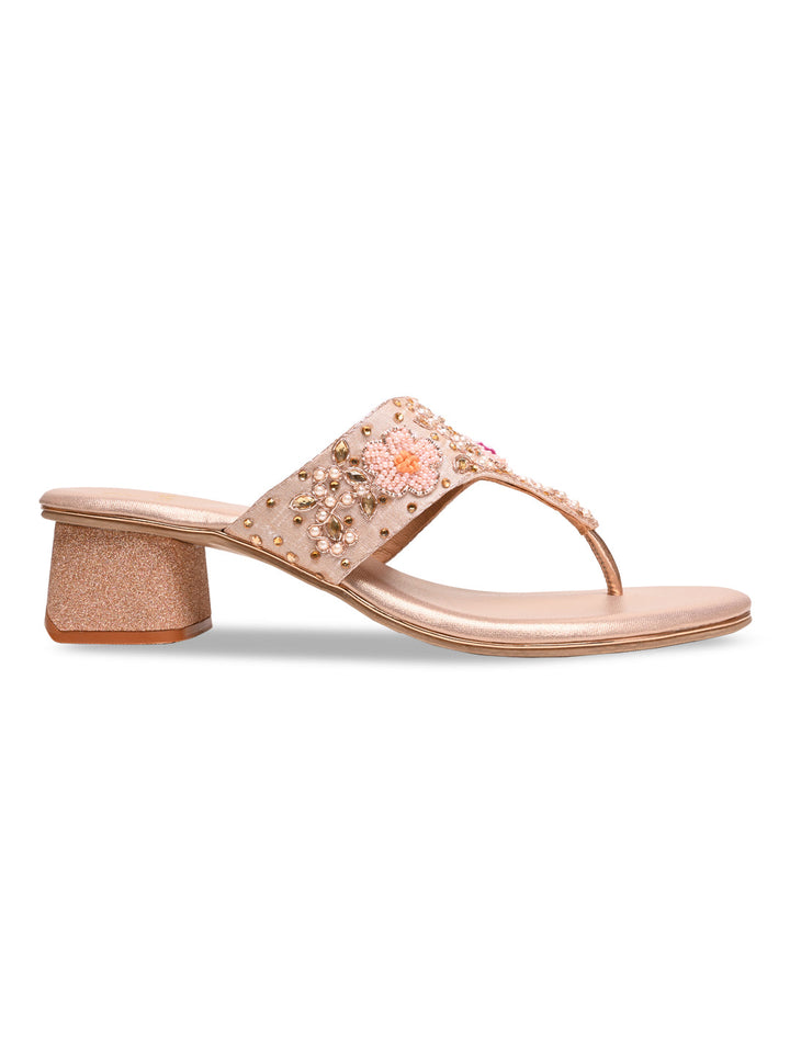 Rocia By Regal Rose Gold Women Embroidered Block Heels