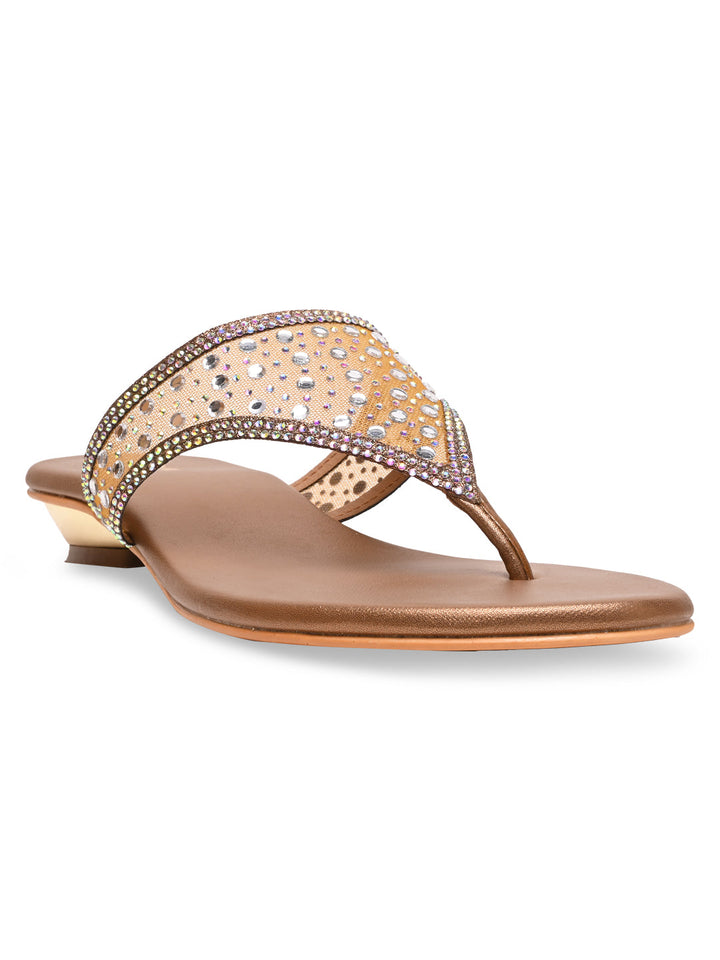 Rocia By Regal Antique Gold Women Diamante Embellished Block Heels