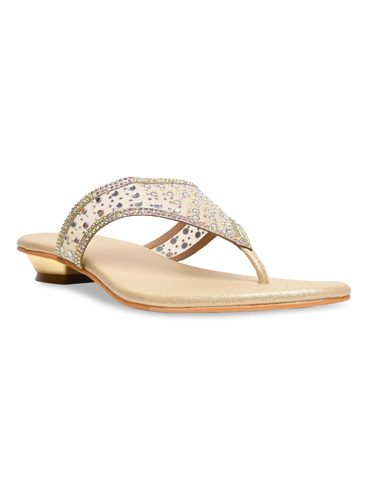 Rocia By Regal Gold Women Diamante Embellished Block Heels