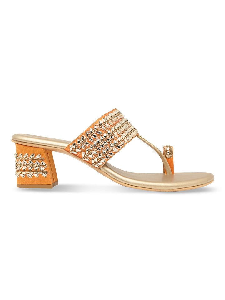 Rocia By Regal Gold Women Embroidered Block Heels