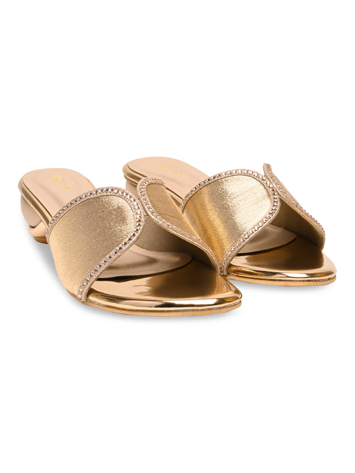 Rocia By Regal Rose Gold Women Diamond Studded Block Heels