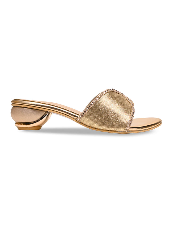 Rocia By Regal Rose Gold Women Diamond Studded Block Heels