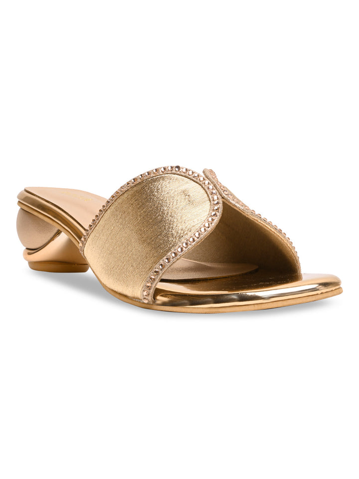 Rocia By Regal Rose Gold Women Diamond Studded Block Heels