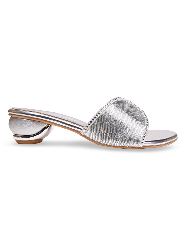 Rocia By Regal Silver Women Diamond Studded Block Heels
