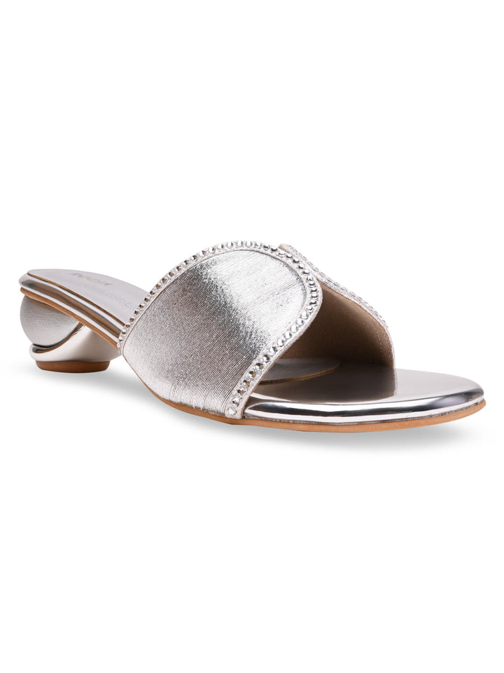 Rocia By Regal Silver Women Diamond Studded Block Heels