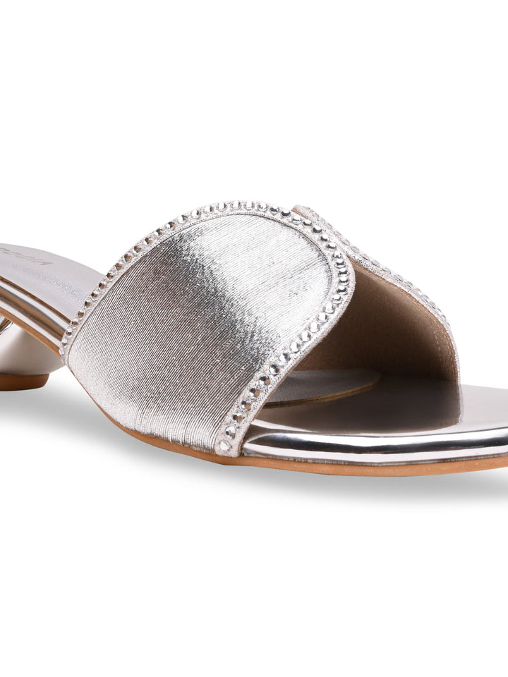 Rocia By Regal Silver Women Diamond Studded Block Heels