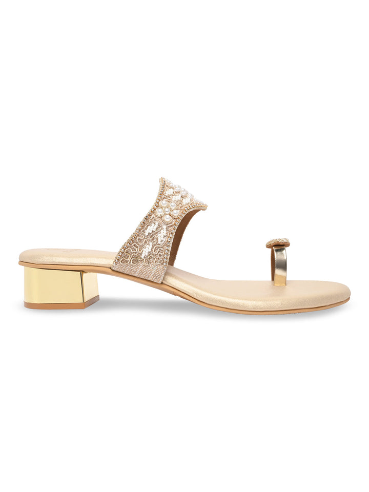 Rocia By Regal Gold Women One Toe Embroidered Sandals