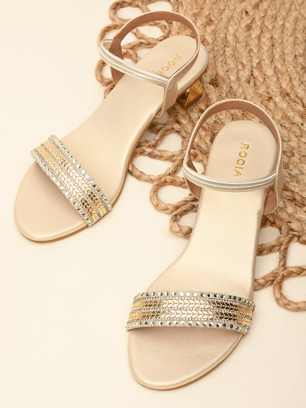 Rocia By Regal Gold Women Hand Embroidered Strap Fancy Sandals