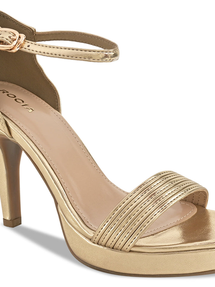 Gold Ric Rac Heels Shop Rocia By Regal Gold Women Strappy Stiletto Heels Online
