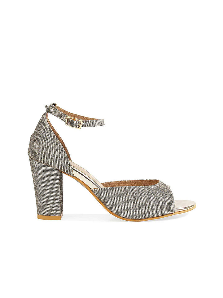 Rocia By Regal Women Antique Gold Shimmer Strap Block Heels