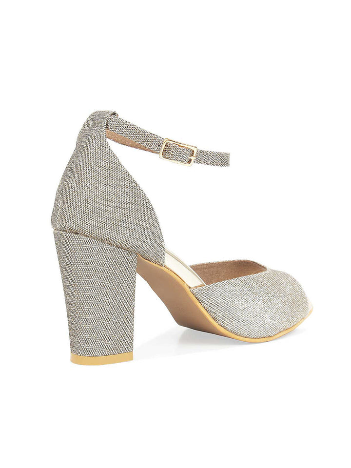 Rocia By Regal Women Antique Gold Shimmer Strap Block Heels