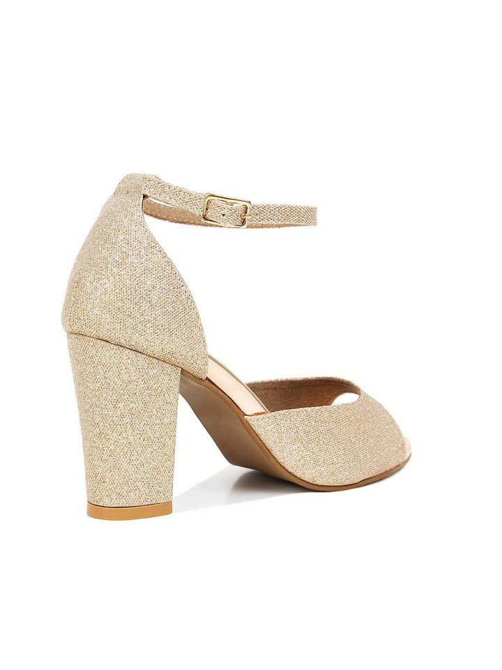 Rocia By Regal Women Rose Gold Shimmer Strap Block Heels