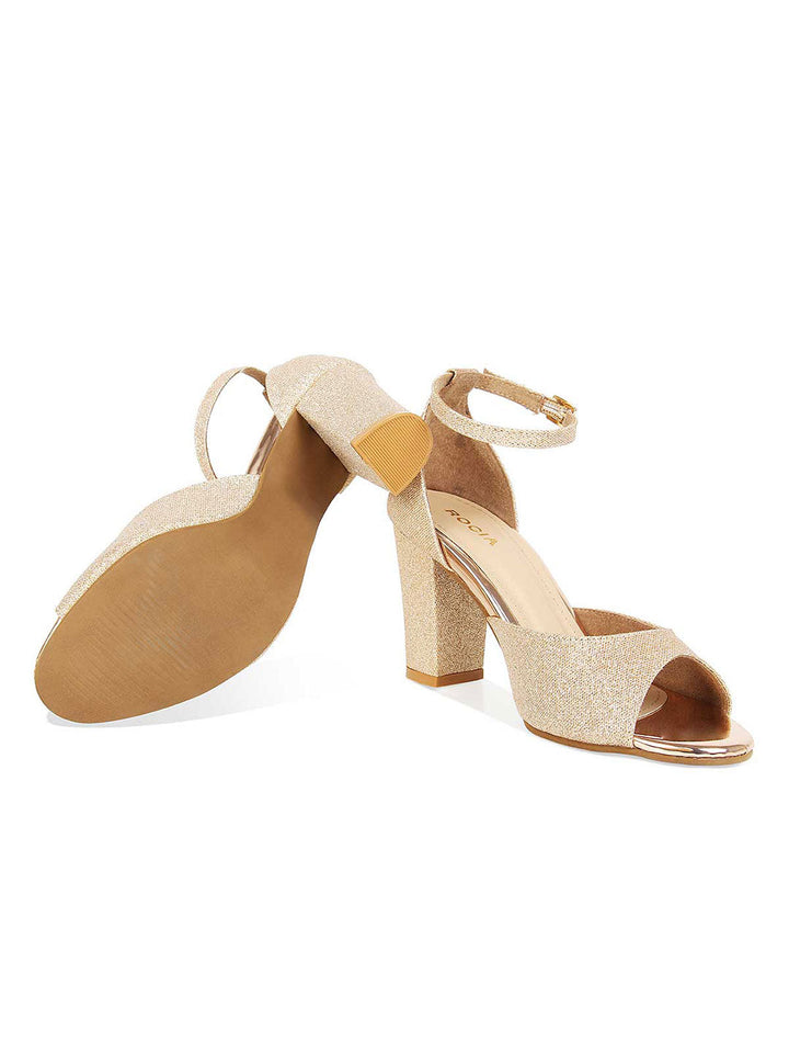 Rocia By Regal Women Rose Gold Shimmer Strap Block Heels