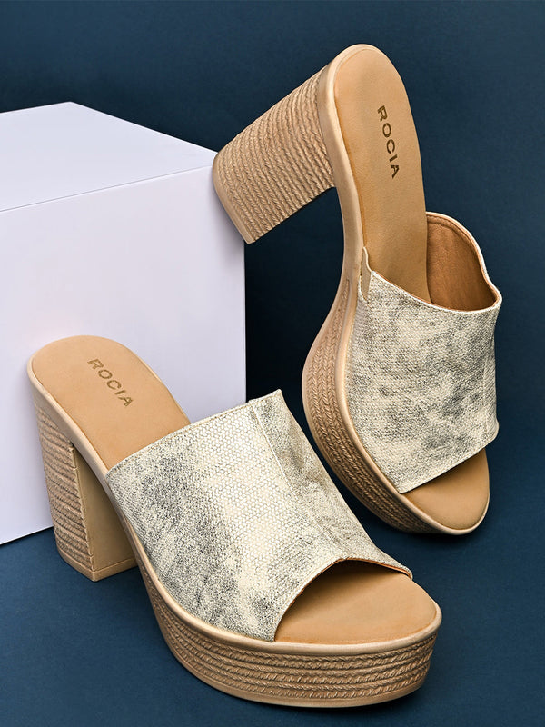 Rocia By Regal Gold Women High Block Heels