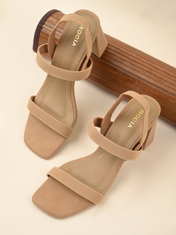 Rocia By Regal Beige Women Casual Strappy High Block Heel Sandals