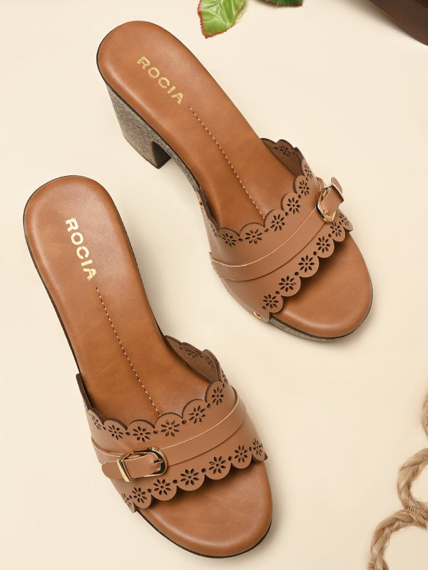 Rocia By Regal Beige Women Laser Cut High Block Heels