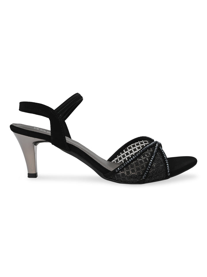 Rocia By Regal Black Women Diamond Embellished Lace Stilettos