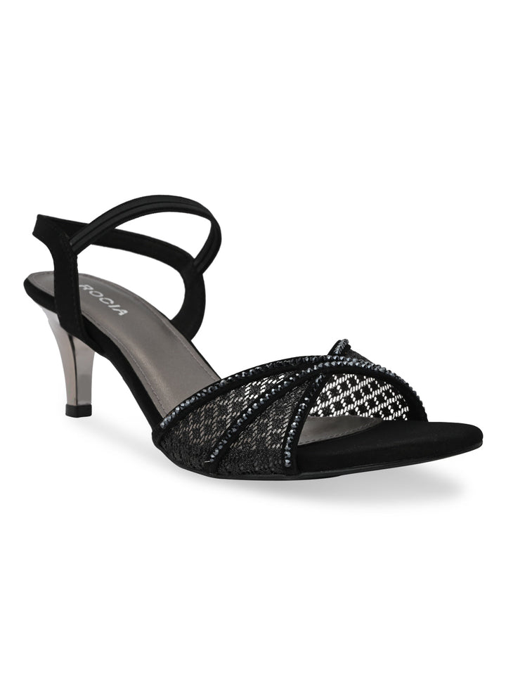 Rocia By Regal Black Women Diamond Embellished Lace Stilettos