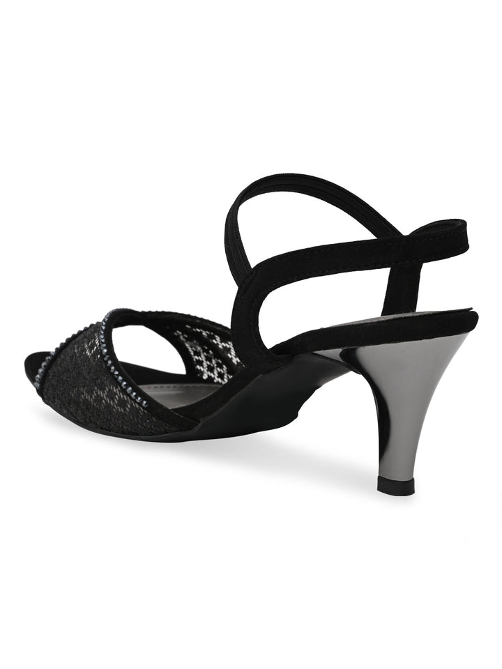 Rocia By Regal Black Women Diamond Embellished Lace Stilettos