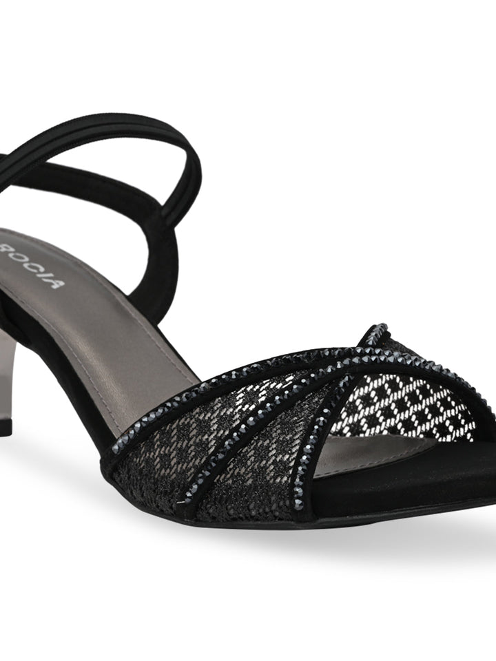 Rocia By Regal Black Women Diamond Embellished Lace Stilettos