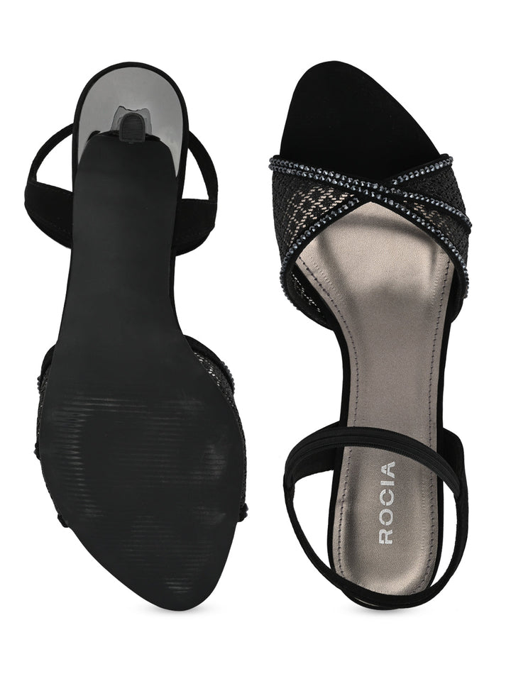 Rocia By Regal Black Women Diamond Embellished Lace Stilettos