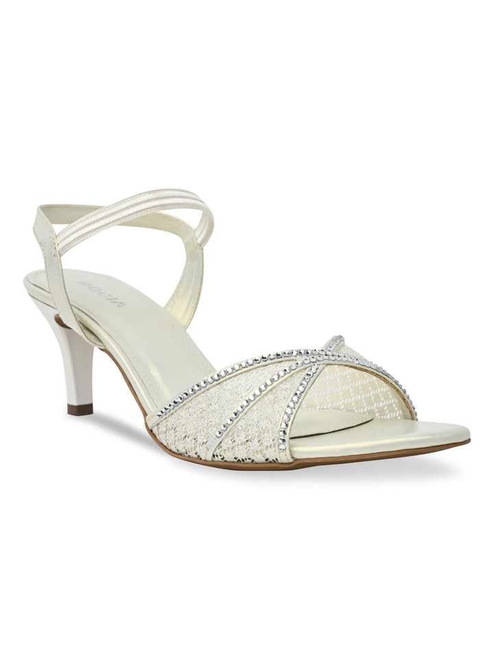 Rocia By Regal White Women Diamond Embellished Lace Stilettos