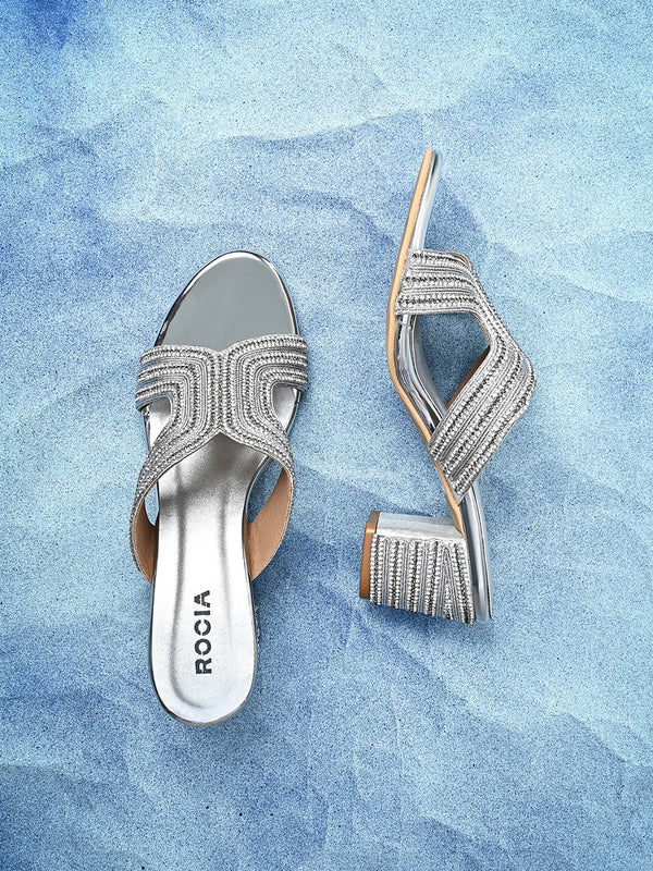 Rocia By Regal Silver Women Diamond Embellished Block Heels