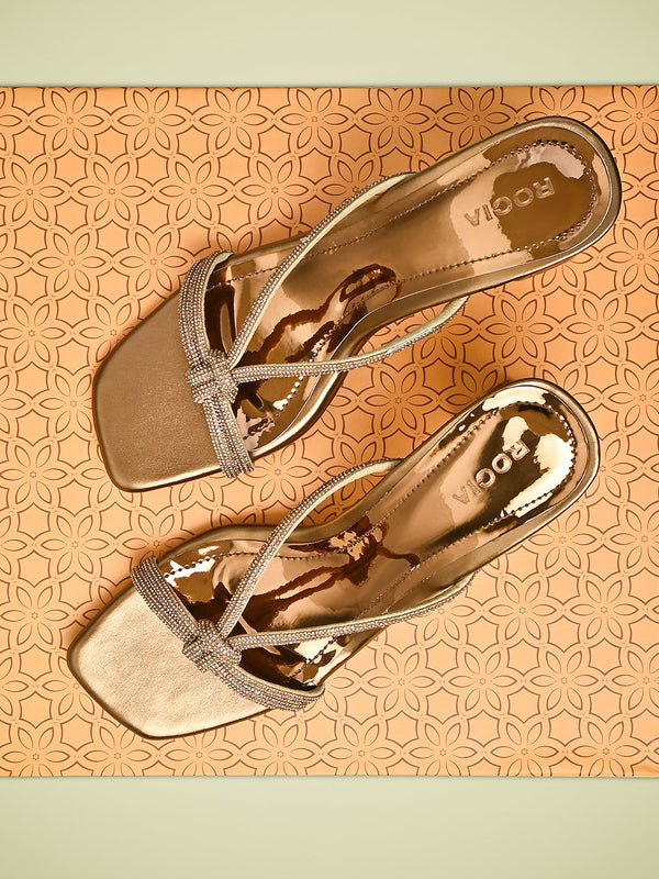 Rocia By Regal Antique Gold Women Diamond Embellished Block Heels