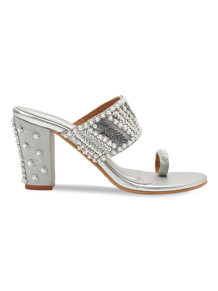 Rocia By Regal Gold Women Hand Embroidered Block Heel Sandals