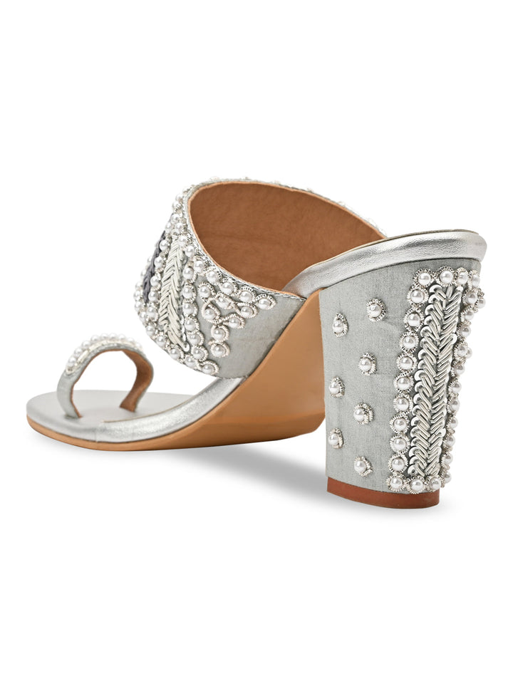 Rocia By Regal Gold Women Hand Embroidered Block Heel Sandals