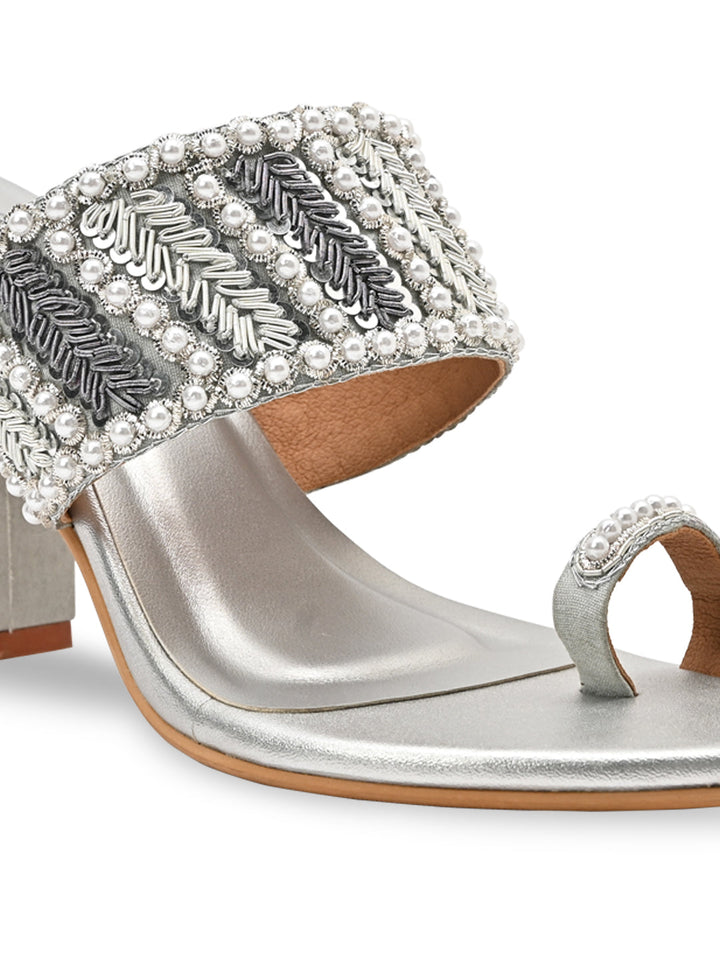 Rocia By Regal Gold Women Hand Embroidered Block Heel Sandals