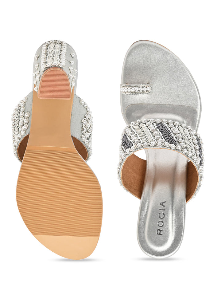 Rocia By Regal Gold Women Hand Embroidered Block Heel Sandals