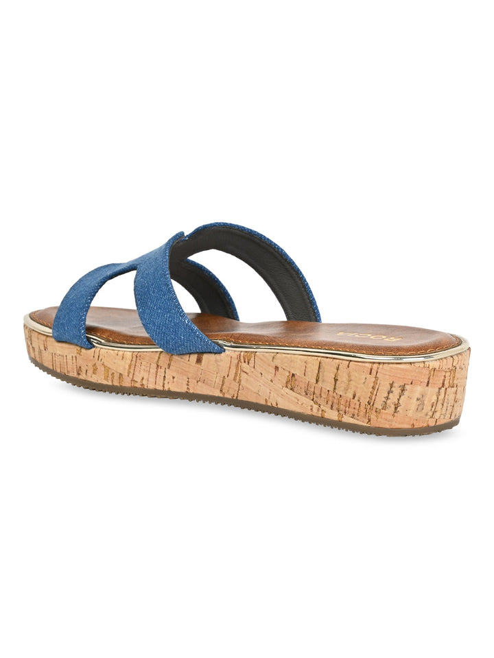 Rocia By Regal Denim Blue Women Textured Slip On Sandals