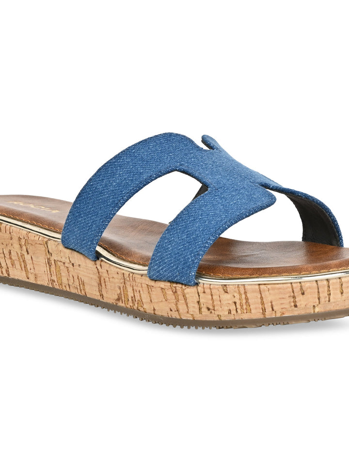 Rocia By Regal Denim Blue Women Textured Slip On Sandals