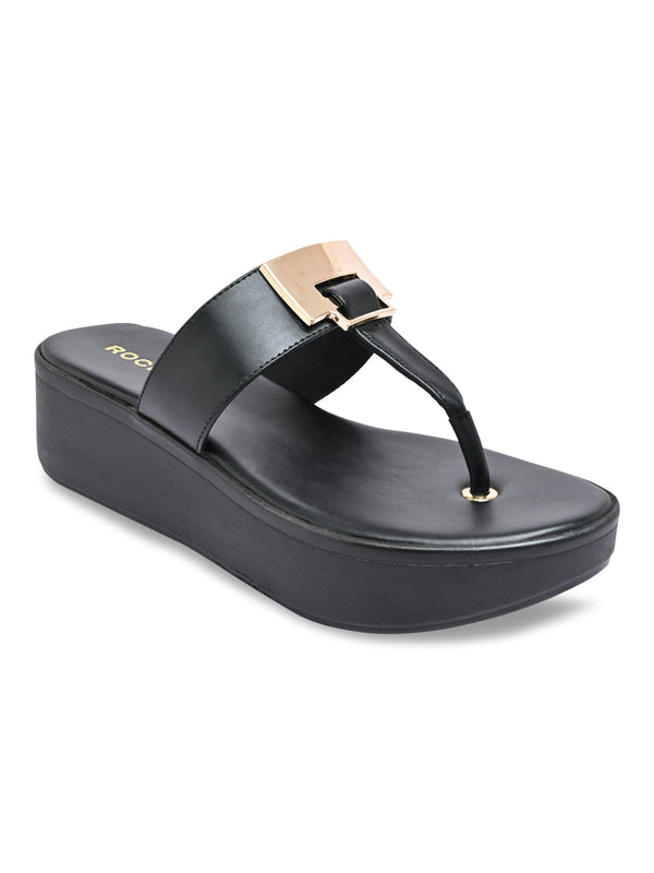 Rocia By Regal Black Women Casual Wedge Sandals