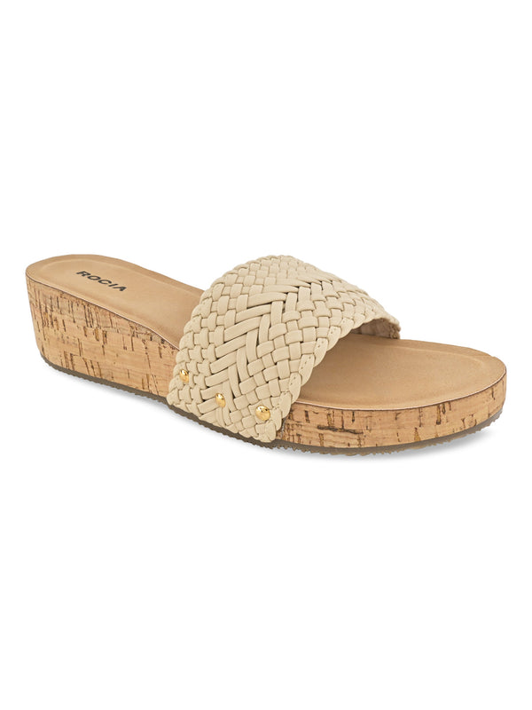 Rocia By Regal Cream Women Woven Slider Wedges