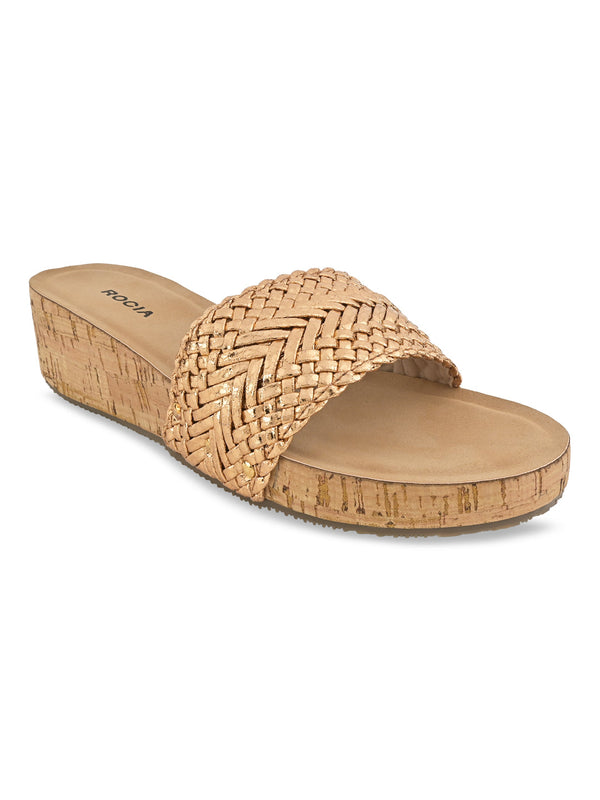 Rocia By Regal Rose Gold Women Woven Slider Wedges