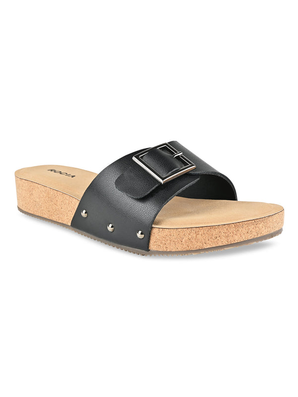 Rocia By Regal Black Women Slider Wedges