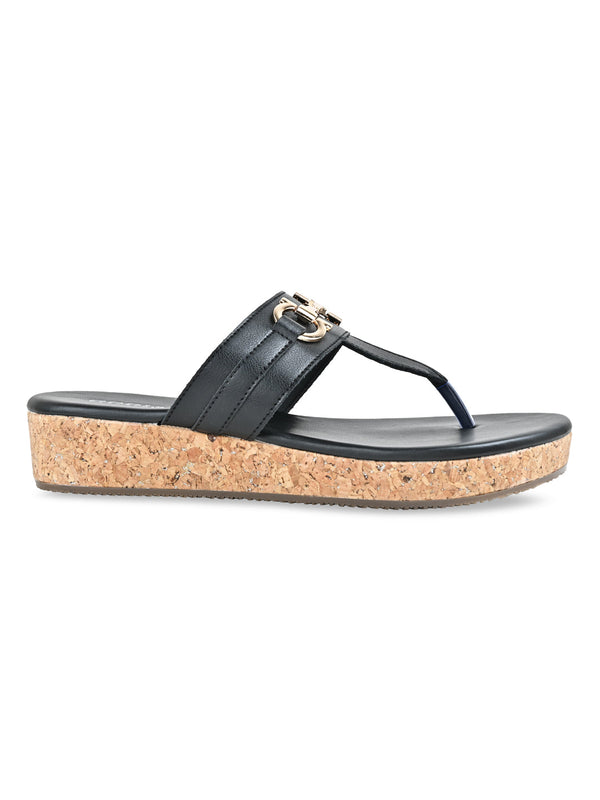 Rocia By Regal Black Women Classic Casual T-Strap Platform Sandals