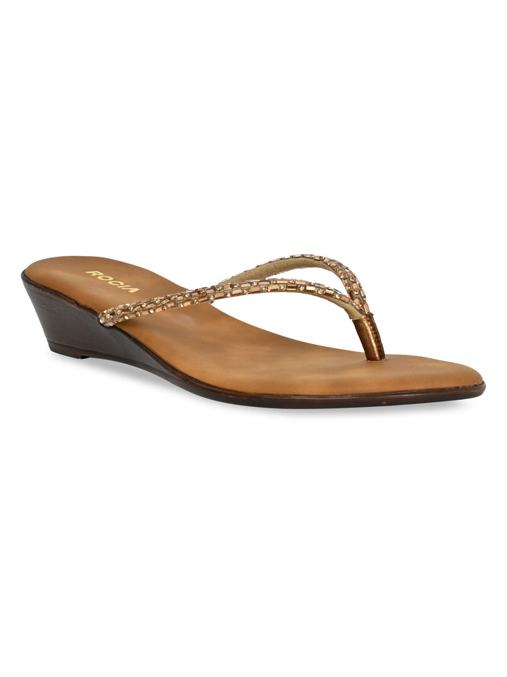 Rocia By Regal Antique Gold Women Diamante Wedges