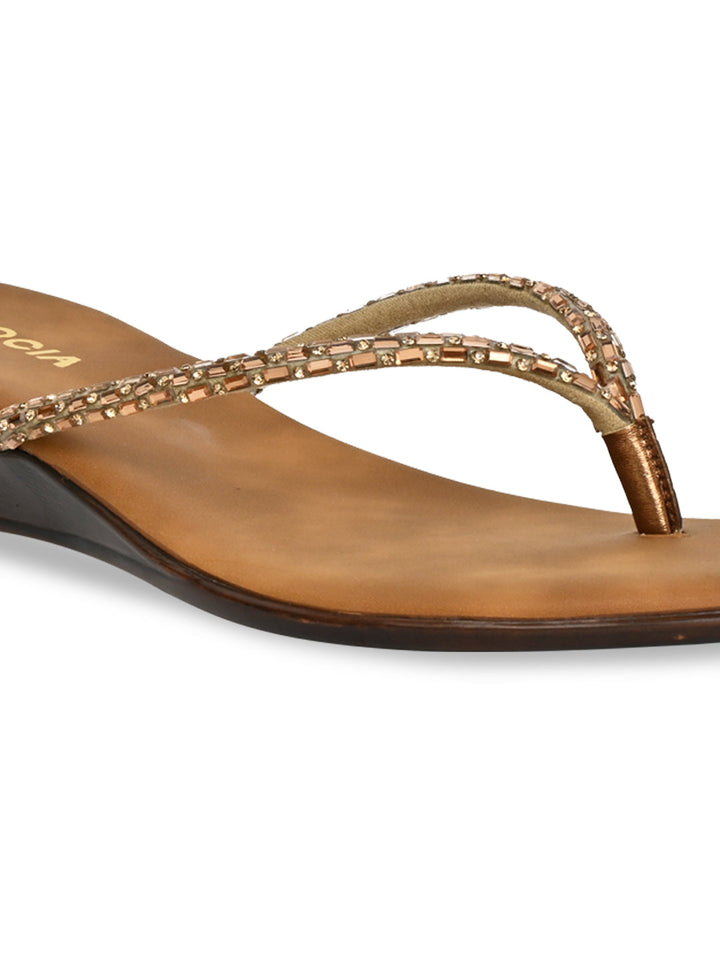Rocia By Regal Antique Gold Women Diamante Wedges