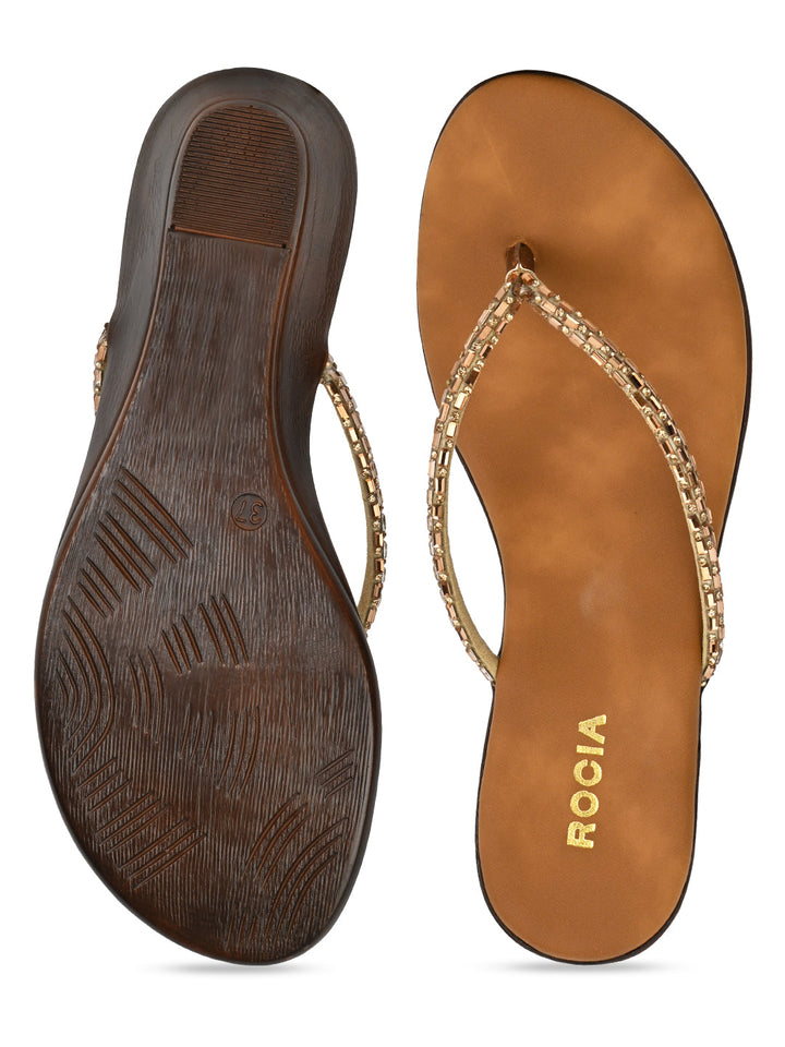 Rocia By Regal Antique Gold Women Diamante Wedges
