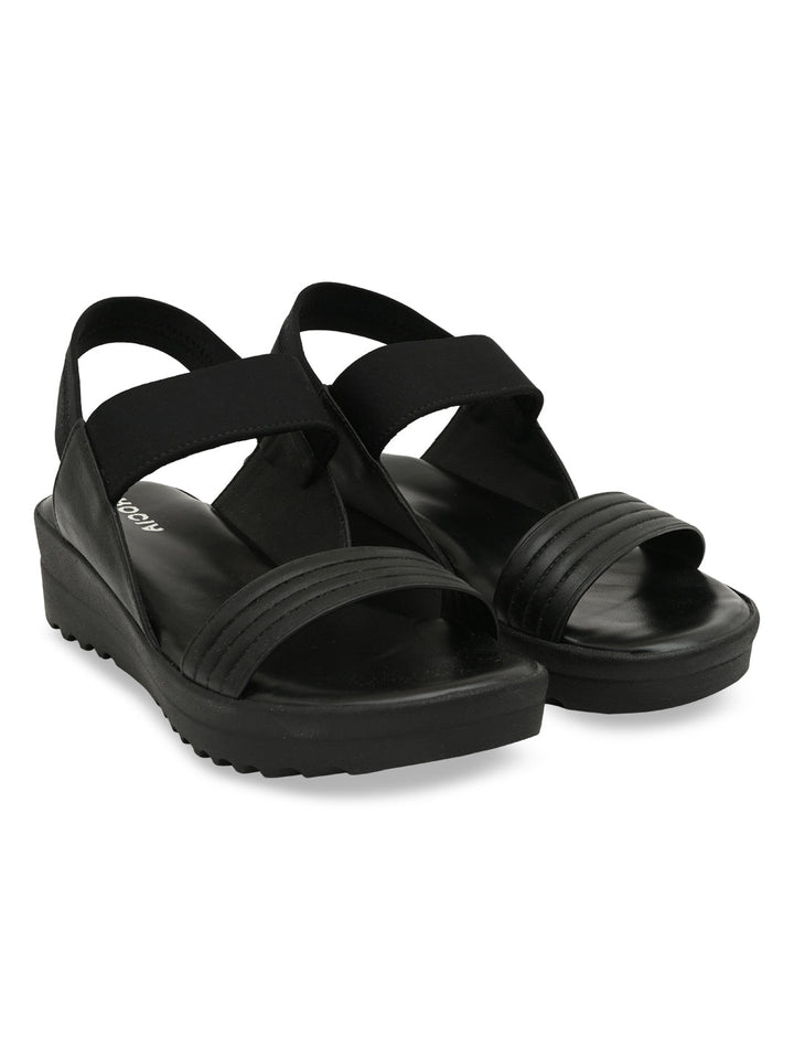 Rocia By Regal Black Women Casual Wedge Heel Sandals